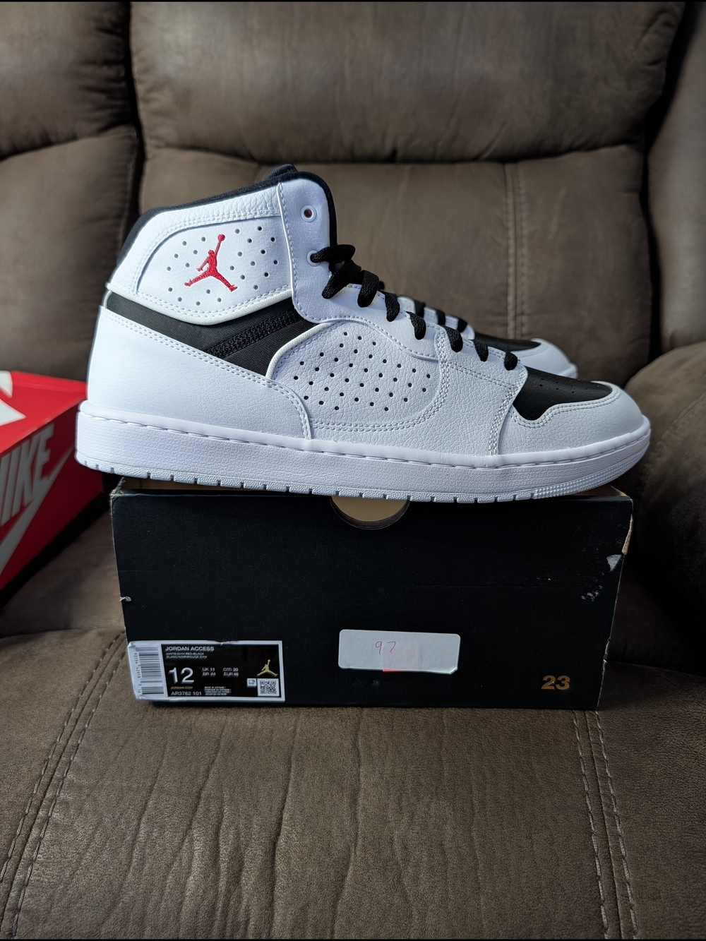 Nike Air Jordan Access  High-Top Sneakers in White/Black with Red Jumpman